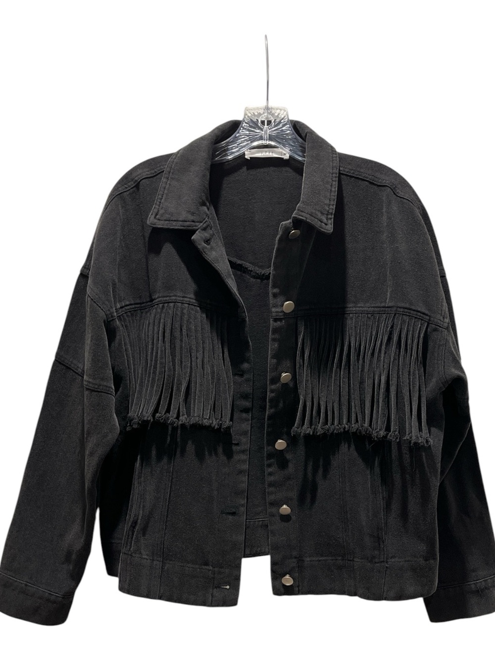 Talulah Fringe Soft Denim Jacket Off Black M